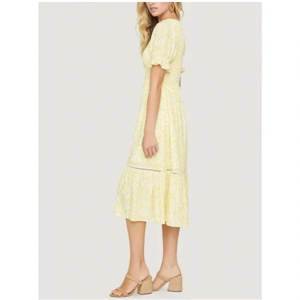 Lost + Wander Midi Dress Floral Cottagecore Yellow White S & XS